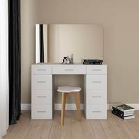 Coiffeuse modulaire moderne en bois avec meuble de rangement de chevet et miroir éclairé pour chambre d'hôtel et appartement