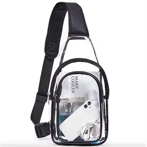 2024 estilo de plástico transparente de un solo bolso de hombro con correa ajustable bandolera de PVC personalizada bolso de viaje