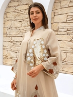 Robe longue Abaya musulmane pour femmes, broderie de sequins, imprimé floral, col montant, manches longues, coupe ample, robe maxi