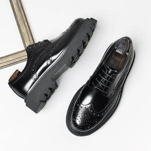 Nouvelles chaussures habillées décontractées pour hommes en cuir véritable à bout carré, à lacets, tendance automne, respirantes, antidérapantes et légères - Product Image 2