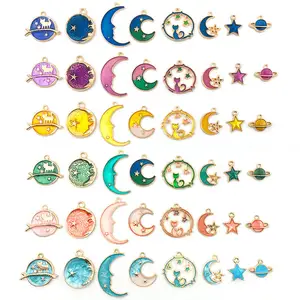 Jewelry Charms Mixed Antique Sun Star Moon Charm Pendant Plated Enamel Moon Star Celestial Charm Pendant for Earring Necklace