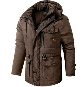 Chaqueta de Invierno Cálida de Lana con Capucha para Hombre, Talla Grande, con Múltiples Bolsillos, Chaqueta Informal para Mayor Calidez y Comodidad - Product Image 3