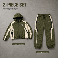 Survêtement décontracté bicolore vert olive pour homme, coupe-vent, avec capuche et fermeture éclair intégrale, respirant, pour l'entraînement et le jogging, toutes saisons