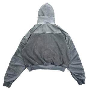 <span class=keywords><strong>Felpa</strong></span> <span class=keywords><strong>con</strong></span> <span class=keywords><strong>Cappuccio</strong></span> Unisex Oversize Personalizzata <span class=keywords><strong>con</strong></span> Patch in Rete, Nappe e Cerniera Metallica, Blu Grigio Lavato, Stile Streetwear - Product Image 4