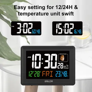 Sveglia con Display a colori LCD digitale con misuratore di temperatura e umidità in fase lunare orologio da tavolo a parete