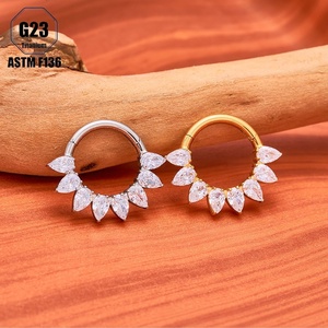 <span class=keywords><strong>Aro</strong></span> de Nariz Cerrado de Titanio con Circonita Cúbica, Simple y Elegante, ASTM F136, Anillo de Pezón de Lujo para Mujeres y Niñas, Joyería para <span class=keywords><strong>Piercing</strong></span> Corporal - Product Image 3