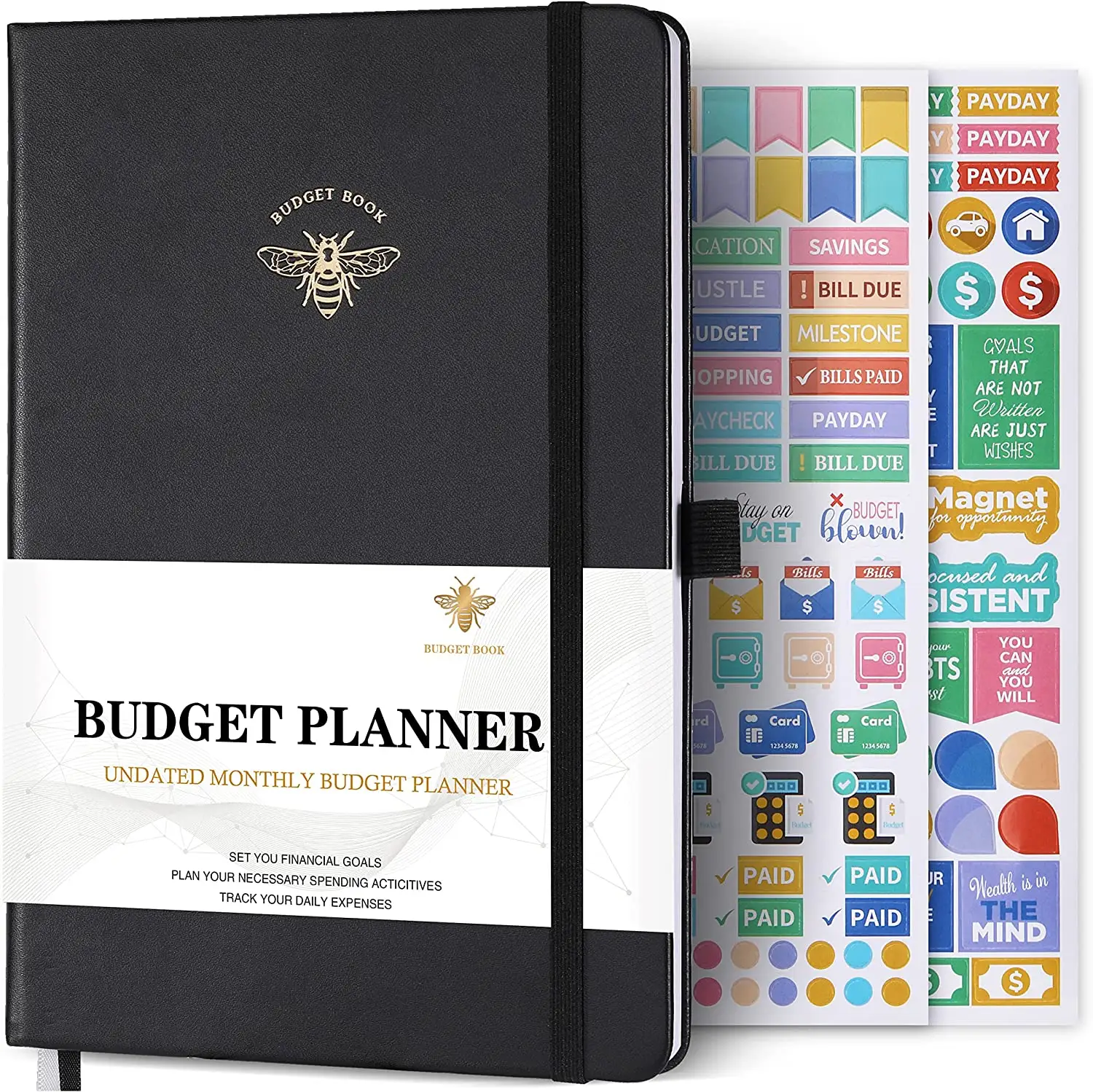 Libro de presupuesto mensual y cuaderno rastreador de gastos, organizador financiera de tapa dura de piel sintética, planificador de presupuesto sin fecha de 6,3 "x 8,4"