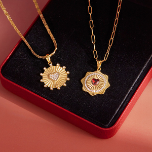 Cadeau de la Saint-Valentin J&D, <span class=keywords><strong>pendentif</strong></span> en <span class=keywords><strong>or</strong></span> 18 carats, acier inoxydable, cœur rouge en zircon, trèfle à quatre <span class=keywords><strong>feuilles</strong></span>, feuille porte-bonheur, cœur creux, croix - Product Image 6