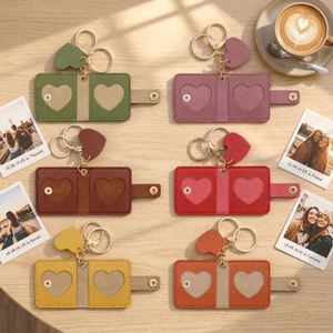 Engravable Love Heart Photo Pendant Photo Album Keychain Faux Leather Photo Keychain for Women Men Anniversary <b>Memorial</b> <b>Gifts</b> - Product Image 1