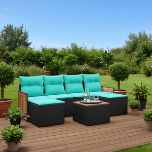 Set Divano da Esterno a 7 Pezzi in Polyrattan Nero con Cuscini - Elegante Arredamento da Giardino - Product Image 2