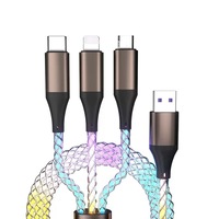 Cable de Datos RGB Tres en Uno con Carga Rápida y Conectores USB-A/Micro USB, Transferencia de Datos con Efectos de Luz Fluida