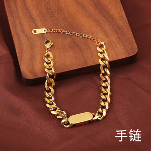 <span class=keywords><strong>Set</strong></span> di Gioielli Unisex Punk, <span class=keywords><strong>Bracciale</strong></span> <span class=keywords><strong>e</strong></span> <span class=keywords><strong>Collana</strong></span> in Acciaio Inox 316L Placcato Oro 18K, Catena Cubana con Nome o Logo Personalizzato - Product Image 5