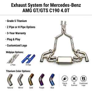 Système d'échappement OEM Boska avec tuyau en Z pour Mercedes-Benz AMG GT/GTS C190 4.0 2014-2023, tuyaux en titane légers, silencieux - Product Image 1