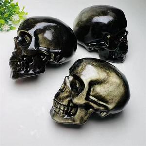 Bulk Groothandel Hoge Kwaliteit Hand Gesneden Natuurlijke Gouden Obsidiaan Kristallen Schedels Voor Decoratie - Product Image 3