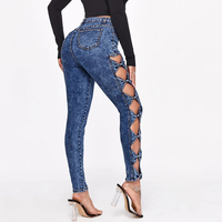 Celana Jeans Wanita High Waist Model Ruched Cut-out Samping Skinny Grosir