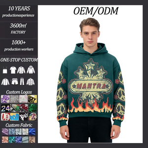 All'ingrosso felpa Vintage in cotone personalizzato da uomo con stampa angosciata con cerniera Streetwear stagione invernale con colletto lavato con cappuccio - Product Image 1