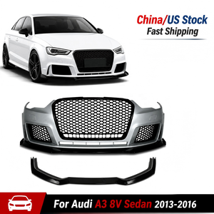 Kit de remplacement de pare-chocs avant de voiture, style RS3, calandre nid d'abeille, spoiler avant pour <span class=keywords><strong>Audi</strong></span> <span class=keywords><strong>A3</strong></span> 8V <span class=keywords><strong>berline</strong></span> 2013 2014 <span class=keywords><strong>2015</strong></span> 2016 - Product Image 1