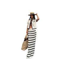 Conjunto de Bikini y Blusa de Playa Tejida en Blanco y Negro, Protección Solar para Mujer