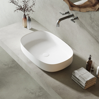 Lavabo de salle de bain ovale de luxe en acrylique composite, grand modèle, à poser sur comptoir
