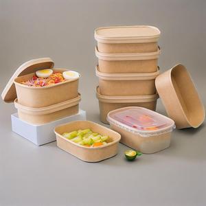 Vente en gros d'assiettes en papier kraft rectangulaires et carrées avec couvercles pour salade à emporter pour service individuel - Product Image 4