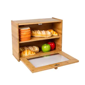 餐厅优质厨房大容量食品储物双层竹制面包盒
