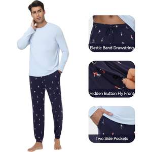 Ensemble de pyjama en viscose de bambou pour homme personnalisé, vêtements de nuit à manches longues avec poches et cordon de serrage, tailles S-XXL - Product Image 1