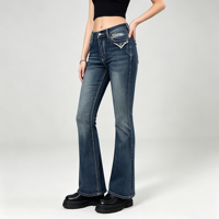 Jeans évasés en strass pour femmes, pantalons en denim brodés, style bootcut, tenues pour spectacles de rock en direct