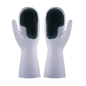 PVC Dishwashing <b>Gloves</b> With Cleaning Brush 31cm Waterproof Kitchen Use - Product Image 4