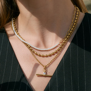 T Shape Zircon <b>Titanium</b> Steel Necklace Geometric Design Clavicle <b>Chain</b> For Women Everyday Wear - Product Image 2