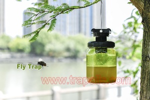 Piège à mouches avec appât, bouteille de capture d'insectes de grande taille en PP jaune et noir de 1200 ml, à suspendre en extérieur - Product Image 3