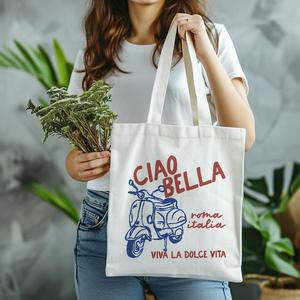 Bolsa de Tela con Estampado de Ciao <span class=keywords><strong>Bella</strong></span> <span class=keywords><strong>Roma</strong></span> Italia, Ideal para Uso Diario, Compras, Escuela y Viajes - Product Image 5