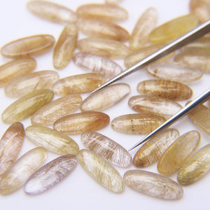 Cabochon en quartz rutile <span class=keywords><strong>doré</strong></span> naturel ovale en cristal <span class=keywords><strong>clair</strong></span> 6.5X18 avec rutiles visibles pour accessoires - Product Image 3