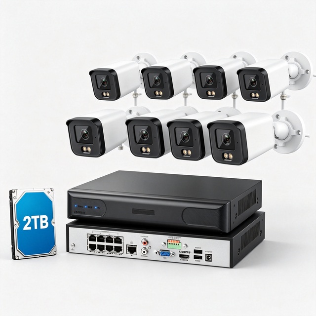 Vikylin 8CH 5MP PoE Security Camera System Kit with 8 Bullet IP67 Cameras 4K NVR 2TB HDD Smart AI Human Vehicle Detection