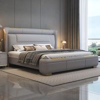 Muebles de Dormitorio Modernos, Cama King Size de Cuero, Juego de Dormitorio con Cama Matrimonial, Cama Box, Cama Individual Queen Size