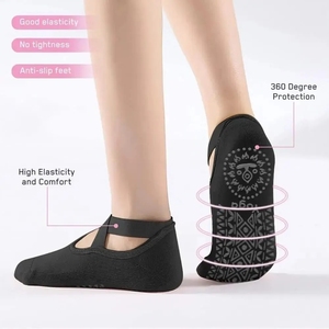 Yoga Especial Personalizado Doble Correa Athleticn Grip on Slip Yoga <span class=keywords><strong>Calcetines</strong></span> Con Logo para Mujeres - Product Image 2