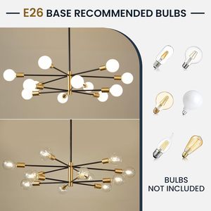 Modern Iron <strong>Sputnik</strong> Chandelier Ceiling <strong>Light</strong> <strong>Fixture</strong> 33.4" 12-<strong>Light</strong> Gold Black Height Adjustable Pendant Energy Saving 5-Year - Product Image 6