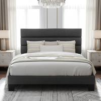 Cadre de lit King-Size moderne beige intelligent pour la maison avec sommier rembourré, sommier à lattes en bois et tête de lit – Garantie 1 an