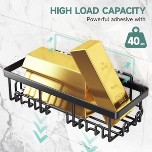 Estante de baño de doble nivel para montar en la pared, caja de almacenamiento de artículos de tocador de acero inoxidable resistente al agua, diseño antirust, sin perforaciones - Product Image 3