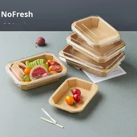 Boîte à lunch rectangulaire en papier kraft jetable, couvercle convexe hautement transparent, compatible micro-ondes, boîte à emporter pour fruits, desserts, gâteaux