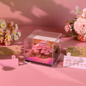 <span class=keywords><strong>Bloc</strong></span> de notes adhésives 3D Sakura avec étui en acrylique, feuilles réalistes découpées en papier, calendrier 3D, ornement de bureau, papeterie haut de gamme - Product Image 4