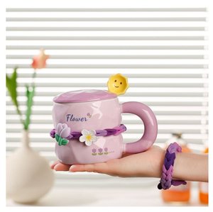 Taza de Cerámica con Diseño Floral Encantador, con Tapa y Cuchara, Ecológica, Capacidad de 380 ml, Diseño Bonito para Niñas, Uso Doméstico, Marca JNSM - Product Image 4