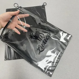 Özelleştirilebilir çevre dostu kalın PVC kilitli torbalar siyah fermuar üst sızdırmazlık kolu giyim peruk ambalaj dayanıklı PVC fermuarlı çanta