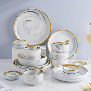 Offre Spéciale – Services de Table Nordiques en Céramique Écologique avec Bord Doré Effet Marbre – Vaisselle Réutilisable et Durable - Product Image 2