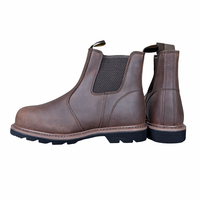 Sepatu Boots Chelsea Kulit Sapi Coklat Crazy-Horse Bersertifikasi CE untuk Pria, Model High-Ankle, Slip-On, Sepatu Kerja Pengaman Musim Dingin dengan Ujung Baja