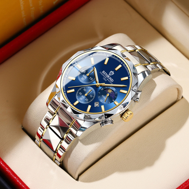 BINBOND B0380 0380 Top Brand Watches Stainless Steel Wristwatch Waterproof Luminous Luxury Business Chronograph Quartz Watch Men