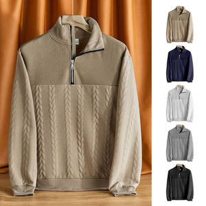 Sudadera de hombre con cuello alto y cremallera, de punto grueso, color liso, con patchwork jacquard, manga larga, transpirable, para otoño - Product Image 6