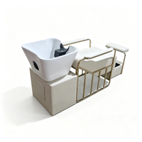 Fauteuil de lavage de luxe pour salon de coiffure, avec cadre doré et cuir PU blanc