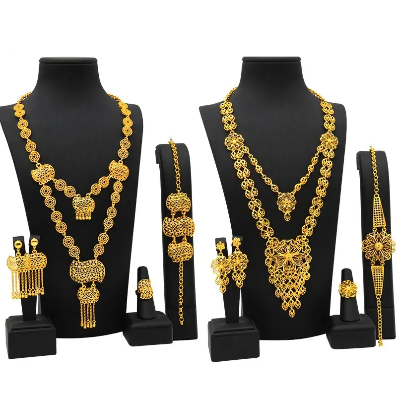 Ensemble de bijoux collier de luxe pour mariée plaqué or 24 carats Nigeria Inde Dubaï Afrique Accessoires de mariage Ensembles de bijoux de mariée pour femmes