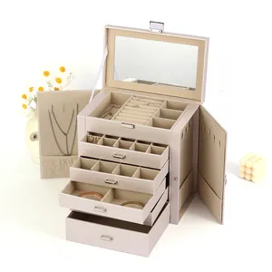 Factory Direct 5-Layer Drawer Storage Leather Jewelry Case Durable and Attractive Champagne Color for Jewelers