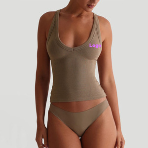 Débardeur court dos nageur à col en U pour femme avec logo personnalisé, respirant, idéal pour l'entraînement, le fitness, le yoga et le sport - Product Image 1